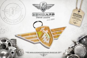 Zündapp Schlüsselanhänger – Hochglanz mit Hologrammeffekt - Gold / Weiß